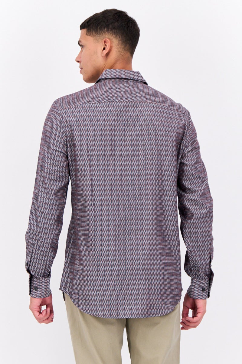 PERRY ELLIS قميص رجالي بأكمام طويلة بتصميم نحيف وطباعة شاملة، متعدد الألوان - Image 3