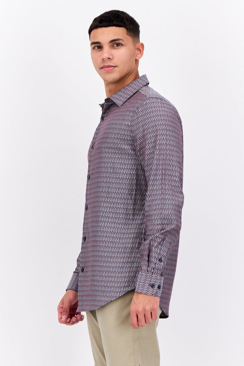 PERRY ELLIS قميص رجالي بأكمام طويلة بتصميم نحيف وطباعة شاملة، متعدد الألوان - Image 4