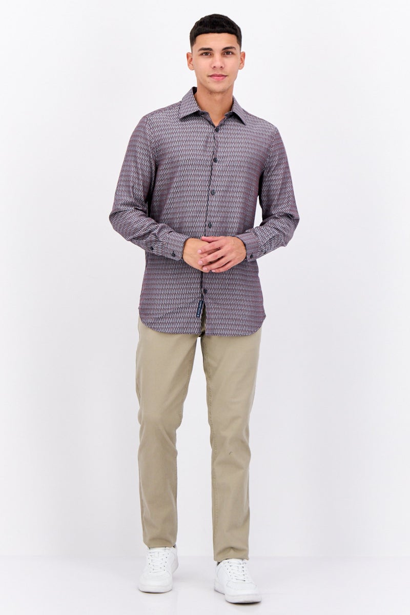 PERRY ELLIS Men Slim Fit Allover Print Long Sleeves Casual Shirt, Multicolor - Image 4