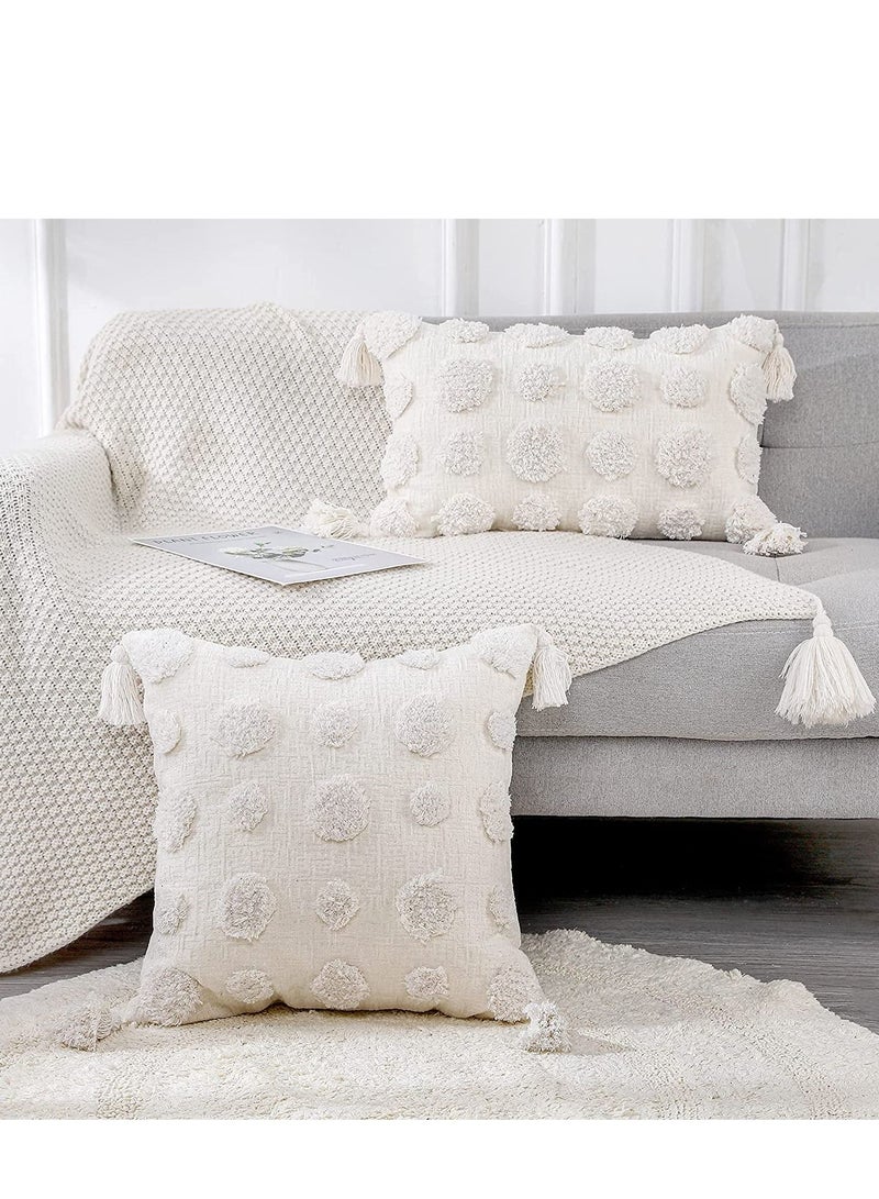 1 PCS Pillow Covers of White Tufted Throw, with Tassel 12x20 inch, Soft Cream Chenille Decorative Lumbar Cushion Case Pillowcase for Couch Sofa Bedroom Living Room Farmhouse - Image 4