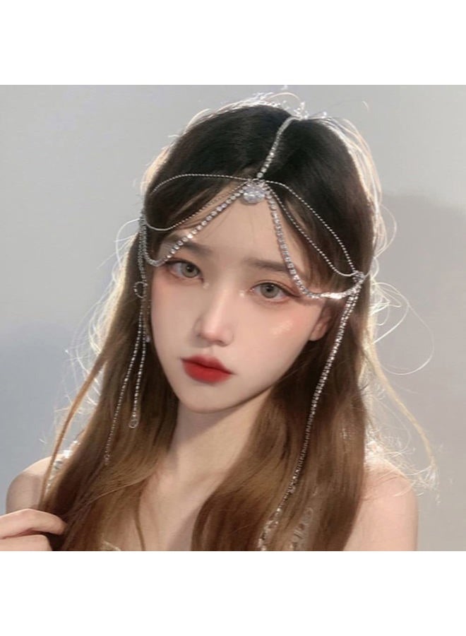 Wiwpar Rhinestone Head Chain Hair Headpiece Multi Layer Chain Dangle Drop Forehead Headband for Women Girls - Image 2
