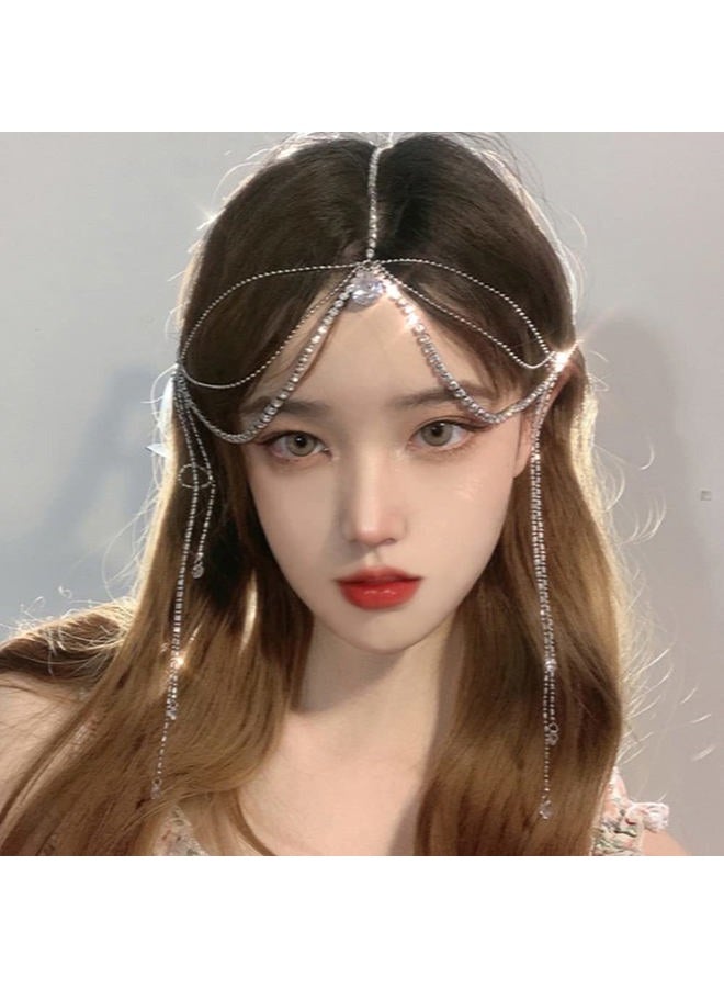 Wiwpar Rhinestone Head Chain Hair Headpiece Multi Layer Chain Dangle Drop Forehead Headband for Women Girls - Image 1