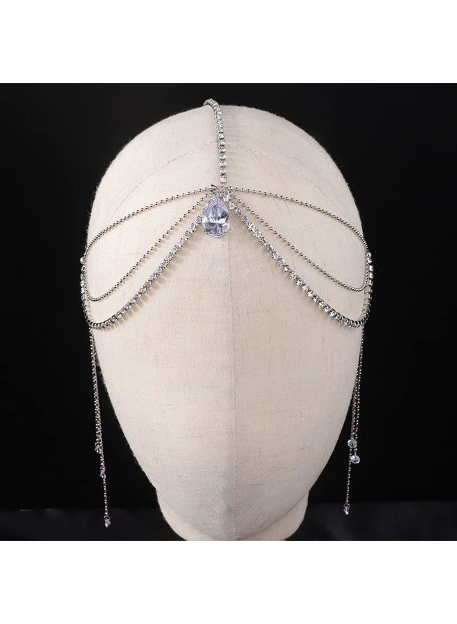 Wiwpar Rhinestone Head Chain Hair Headpiece Multi Layer Chain Dangle Drop Forehead Headband for Women Girls - Image 4
