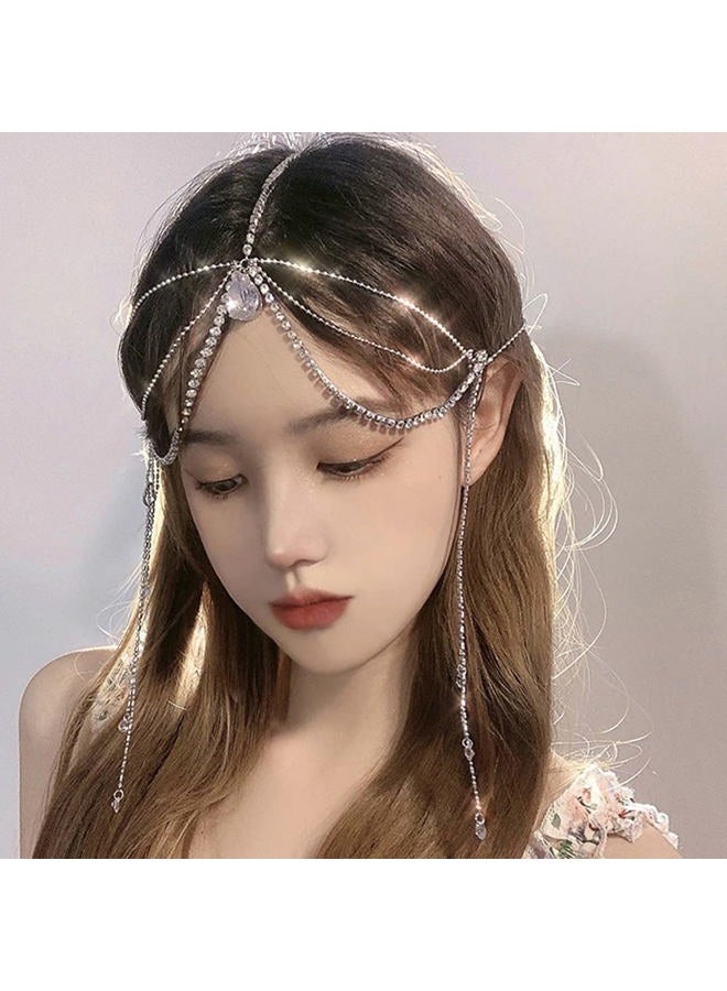 Wiwpar Rhinestone Head Chain Hair Headpiece Multi Layer Chain Dangle Drop Forehead Headband for Women Girls - Image 3