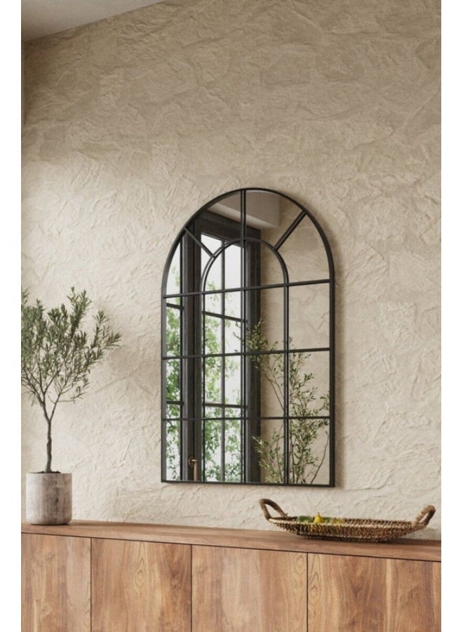 HRT WALL Arched Windowpane Mirror With Black Metal Frame with size 180/90