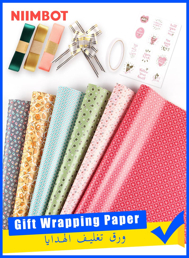 نيمبوت 6 أوراق ورق تغليف الهدايا مع الملحقات، ورق تغليف هدايا العطلات، ورق تغليف هدايا عيد الميلاد DIY، ورق تغليف الهدايا لأعياد الميلاد، العطلات، الزفاف، الحفلات، تغليف هدايا الأطفال (70 سم × 50 سم) - Image 1