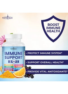 New Age 8 In 1 Immune Support Booster Supplement With Elderberry Vitamin C And Zinc 50Mg Vitamin D 5000 Iu Turmeric Curcumin & Ginger B6 Echinacea 120 Count (Pack Of 2)  - Image 5