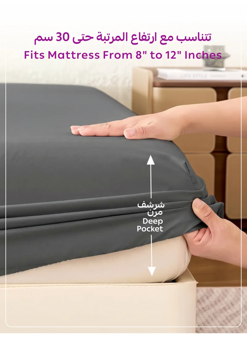 Donetella Gargoyle 1 Pcs Single Fitted Sheet 90x200 cm | OEKO-TEX Certified Brushed Microfiber Deep Pocket Sheet with All Around Elastic | Ultra Soft, Wrinkle Resistant, Easy Care, Safe for Sensitive Skin  | Best Price UAE