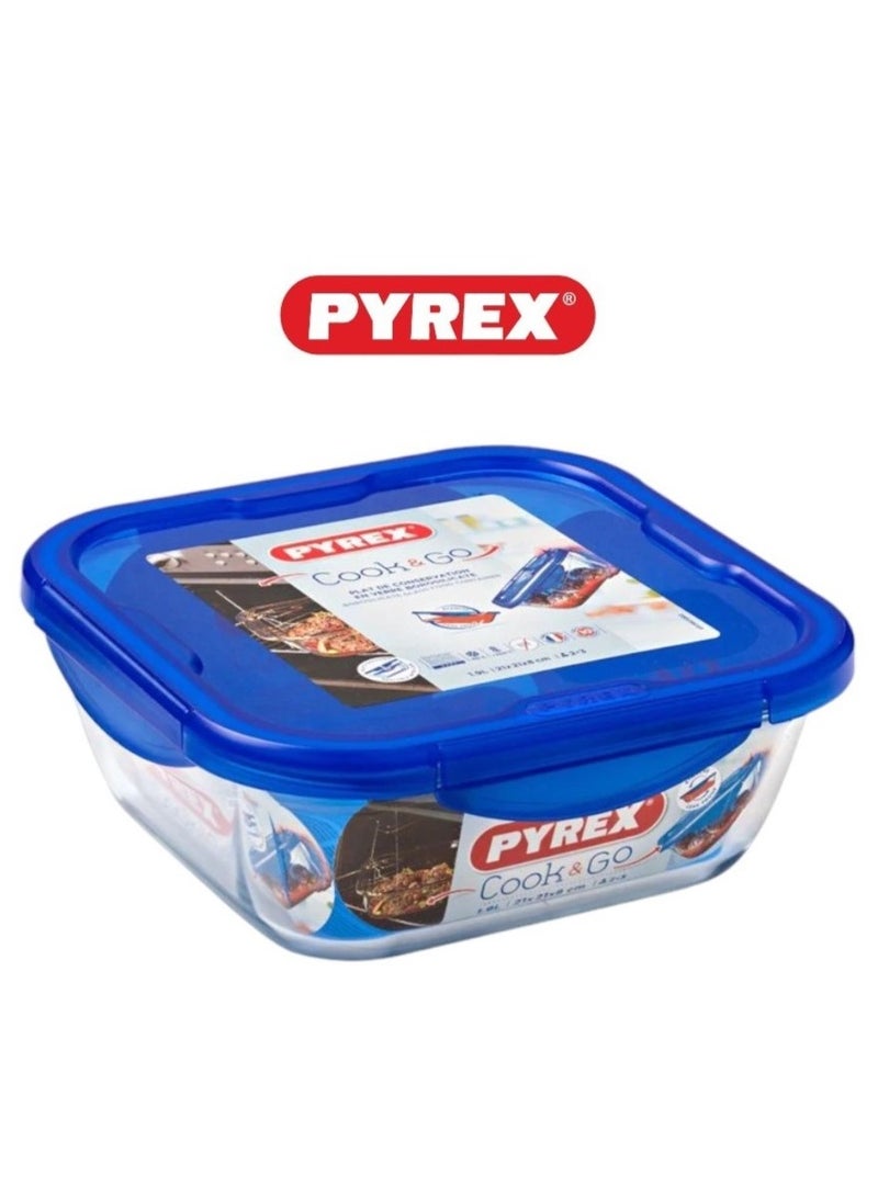 Pyrex Cook&Go 1.5L Square Storage Dish with Airtight Lid - Versatile Freezer-to-Oven Solution Blue 1.5Liters - Image 1