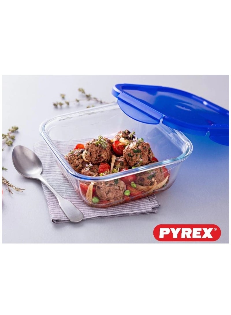 Pyrex Cook&Go 1.5L Square Storage Dish with Airtight Lid - Versatile Freezer-to-Oven Solution Blue 1.5Liters - Image 3