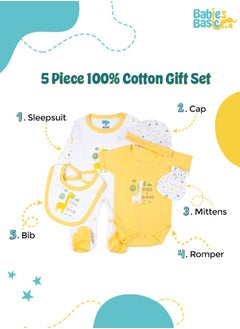Babies Basic 5 Piece Unisex 100% Cotton Gift Set Include Bib, Romper, Mittens, Cap And Sleepsuit/Jumpsuit- Believe In Yourself  - Image 2