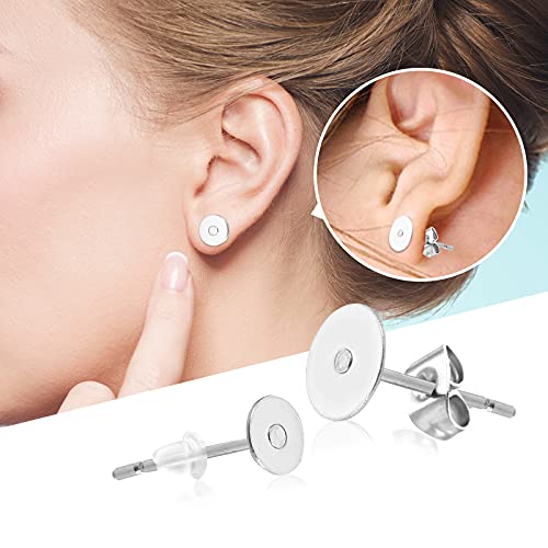 Newless 100 Pieces Stainless Steel Earrings Posts Flat Pad,100 Pieces Butterfly Earring Backs,100 Pieces Bullet Earring Backs,Total 300 Pieces (4mm) - Image 5