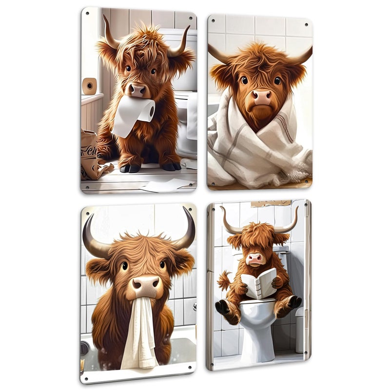Drsoum Cute Highland Cow Bathroom Wall Metal Signs Art Funny Animal Rustic Prints for Bathroom Restroom Decor 8x12in - Image 1