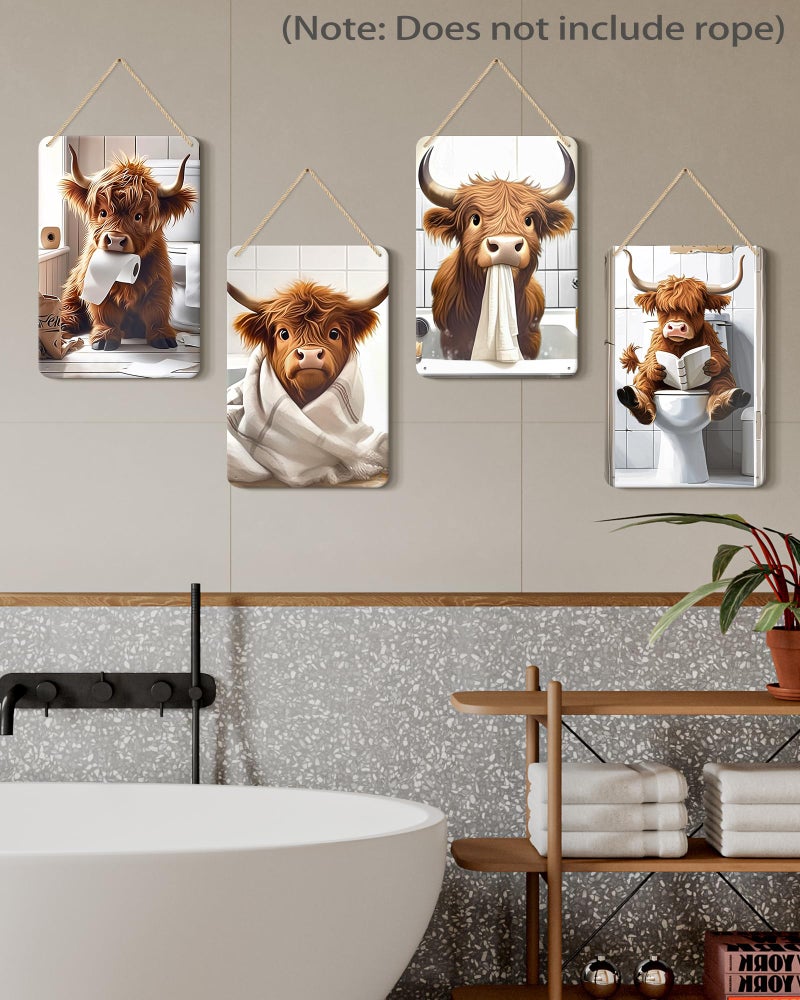 Drsoum Cute Highland Cow Bathroom Wall Metal Signs Art Funny Animal Rustic Prints for Bathroom Restroom Decor 8x12in - Image 4