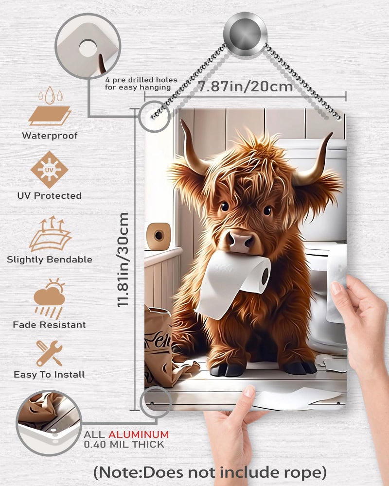 Drsoum Cute Highland Cow Bathroom Wall Metal Signs Art Funny Animal Rustic Prints for Bathroom Restroom Decor 8x12in - Image 3