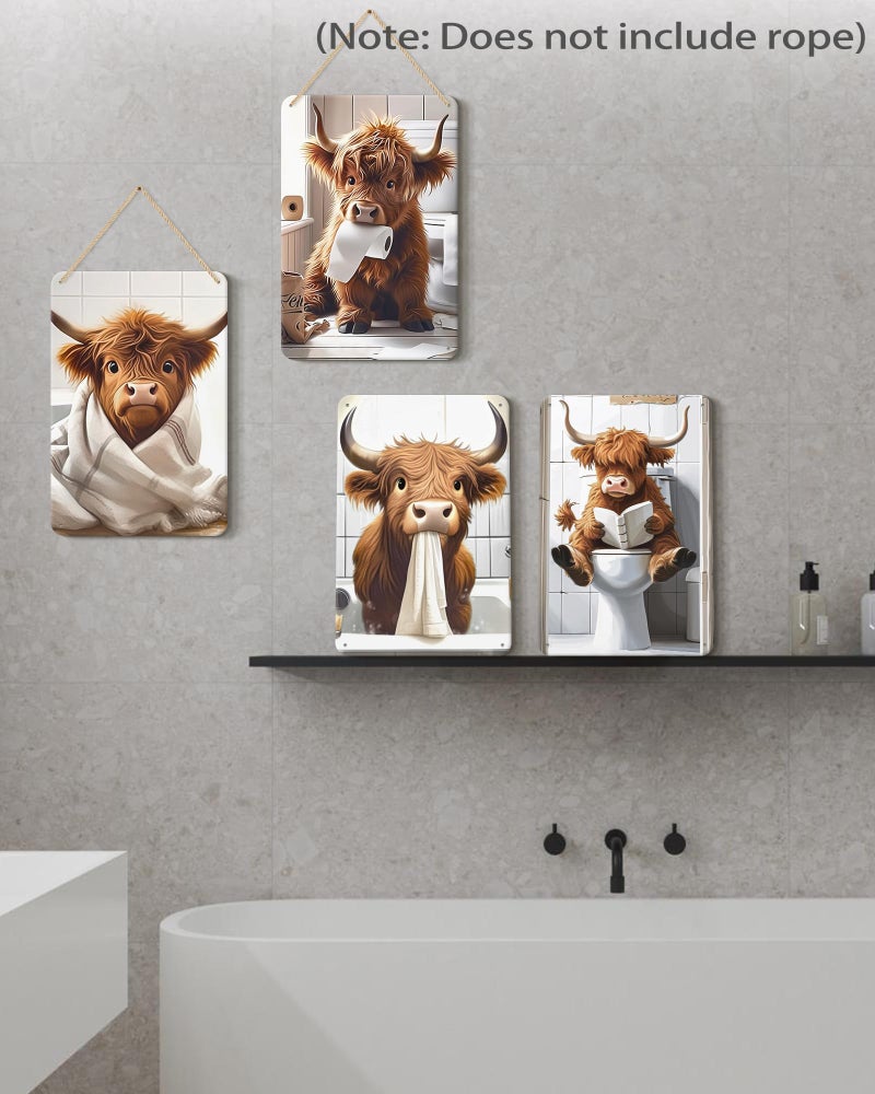Drsoum Cute Highland Cow Bathroom Wall Metal Signs Art Funny Animal Rustic Prints for Bathroom Restroom Decor 8x12in - Image 5