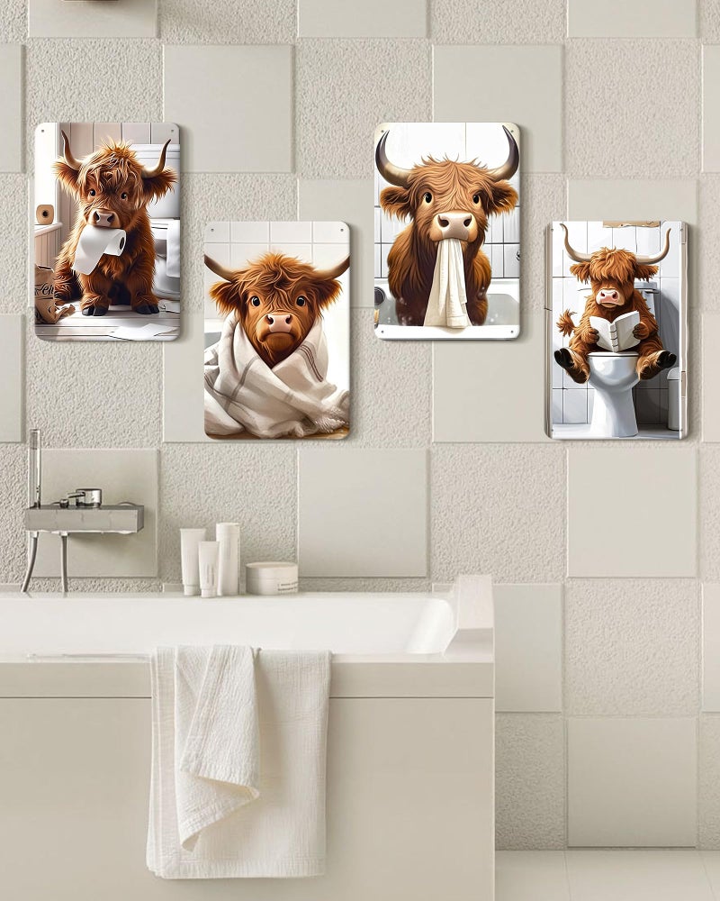 Drsoum Cute Highland Cow Bathroom Wall Metal Signs Art Funny Animal Rustic Prints for Bathroom Restroom Decor 8x12in - Image 2