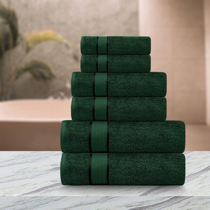 CRAFTBERRY Luxury Bath Towels Set -100% Cotton- 2 Bath, 2 Hand & 2 Washcloths- Large, Thick, Fluffy, Absorbent, Quick Dry, Soft & Plush - 6 Piece Luxury Bathroom Towels - Dark Green/Forest Green - Image 3