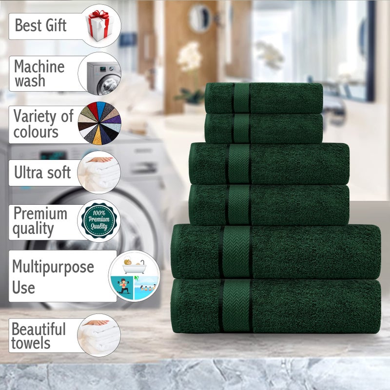 CRAFTBERRY Luxury Bath Towels Set -100% Cotton- 2 Bath, 2 Hand & 2 Washcloths- Large, Thick, Fluffy, Absorbent, Quick Dry, Soft & Plush - 6 Piece Luxury Bathroom Towels - Dark Green/Forest Green - Image 5