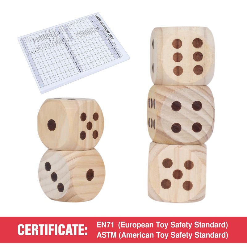 GOTHINK Giant Wooden Yard Dice Set  Get The Party Started with 5 Jumbo Dices  Perfect for Outdoor Fun and Games  Includes Scoreboard and Storage Box - Image 3