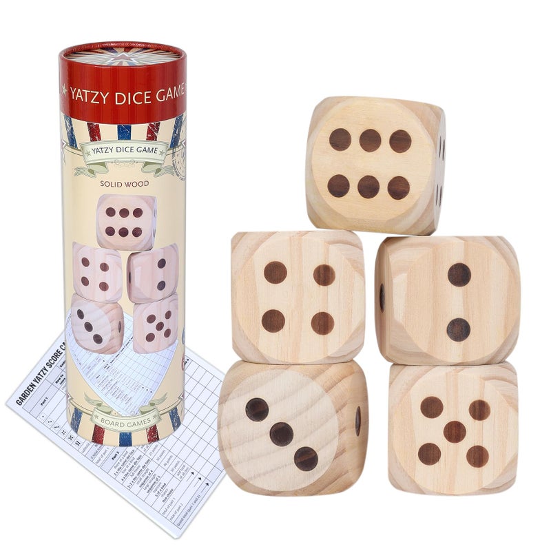 GOTHINK Giant Wooden Yard Dice Set  Get The Party Started with 5 Jumbo Dices  Perfect for Outdoor Fun and Games  Includes Scoreboard and Storage Box - Image 1