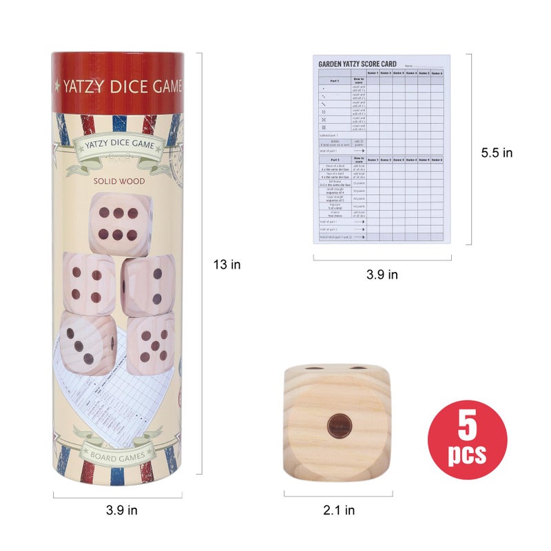 GOTHINK Giant Wooden Yard Dice Set  Get The Party Started with 5 Jumbo Dices  Perfect for Outdoor Fun and Games  Includes Scoreboard and Storage Box - Image 2