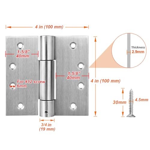 MOUNTAIN_ARK 3 Pack 4" x 4" Self Closing Door Hinges, Adjustable Tension Spring Hinges, Stainless Steel - Image 3