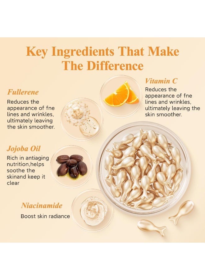 HKH Vitamin C Super Serum for Face  Anti Aging Vitamin E Facial Serum Capsules with Niacinamide Vit C Serum Oil for Women Even Skin Tone Reduce Wrinkles Moisturise Travel Friendly 38 Capsules - Image 3