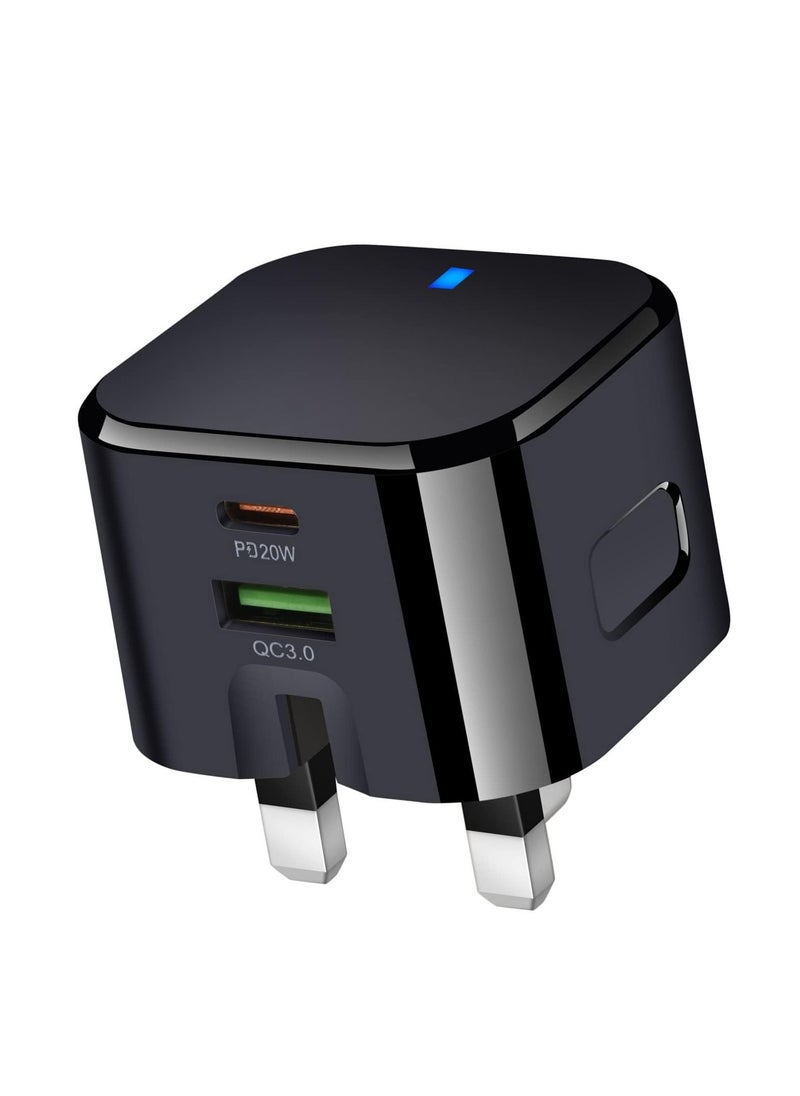 Yakiter - 20W USB C Fast Charger, Dual Port USB-C Wall Plug-in USB Charger,20W PD Fast Charger,Compatible with iPhone 14/14 Pro/14 Pro Max/13/12 Pro Max//11/XR/XS Max/X/iPad(Black) - Image 1