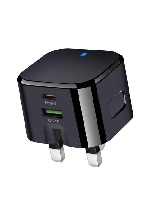 20W USB C Fast Charger, Dual Port USB-C Wall Plug-in USB Charger,20W PD Fast Charger,Compatible with iPhone 14/14 Pro/14 Pro Max/13/12 Pro Max//11/XR/XS Max/X/iPad(Black)