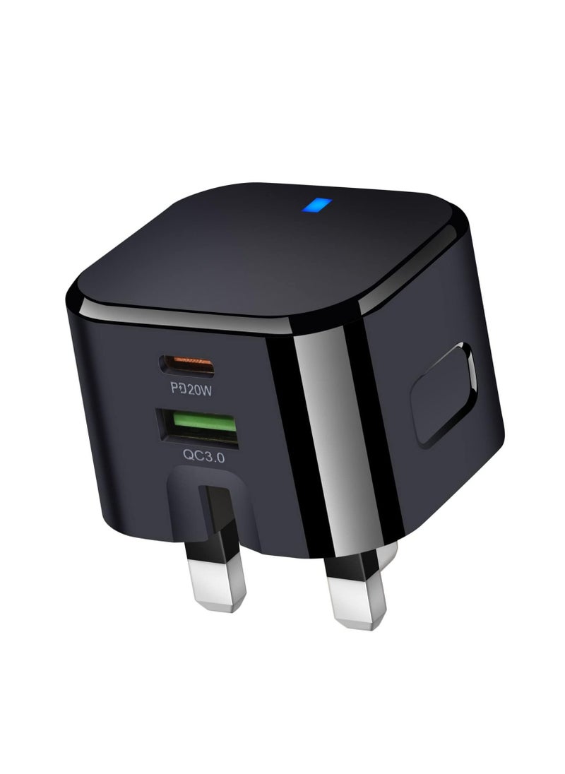 Yakiter - 20W USB C Fast Charger, Dual Port USB-C Wall Plug-in USB Charger,20W PD Fast Charger,Compatible with iPhone 14/14 Pro/14 Pro Max/13/12 Pro Max//11/XR/XS Max/X/iPad(Black) - Image 1