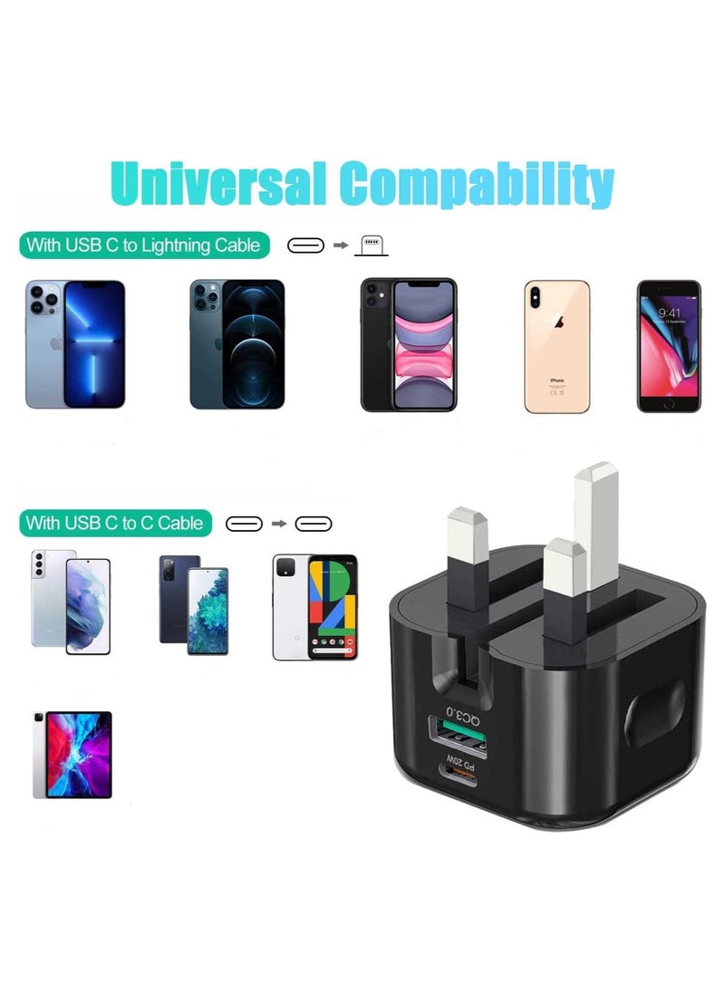 Yakiter - 20W USB C Fast Charger, Dual Port USB-C Wall Plug-in USB Charger,20W PD Fast Charger,Compatible with iPhone 14/14 Pro/14 Pro Max/13/12 Pro Max//11/XR/XS Max/X/iPad(Black) - Image 1
