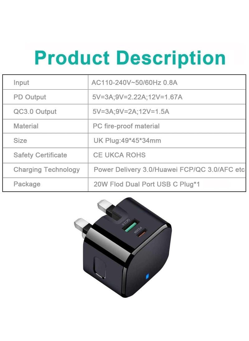 Yakiter - 20W USB C Fast Charger, Dual Port USB-C Wall Plug-in USB Charger,20W PD Fast Charger,Compatible with iPhone 14/14 Pro/14 Pro Max/13/12 Pro Max//11/XR/XS Max/X/iPad(Black) - Image 1