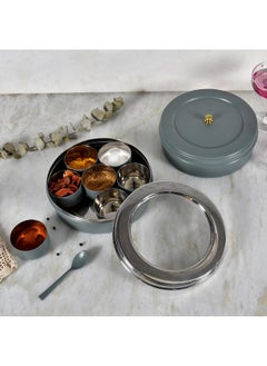 Elan Elan Stainless Steel Masala Box and Roti Papad Box | Spice Storage Container Masala Dani With 7 Containers with Small Spoon Masala Dabba For Kitchen See Through Lid Kitchen Spice Organiser (Pack of 2)  - Image 1