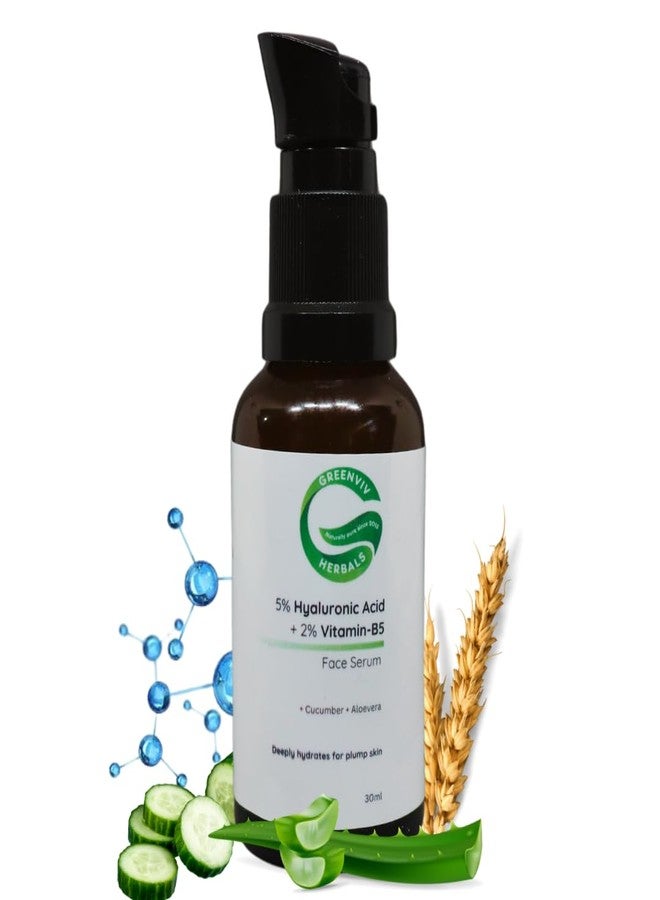 Greenviv 5% Hyaluronic Acid + 2% Vitamin B5 Ultra-Hydrating Face Serum | with Aloe Vera & Cucumber | Deeply Hydrates for Plump, Soft Skin | For Dry, Irritated & Sensitive Skin | 30ml - Image 1