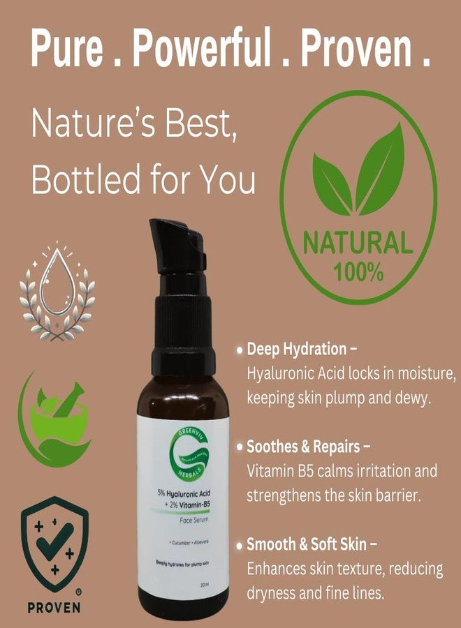 Greenviv 5% Hyaluronic Acid + 2% Vitamin B5 Ultra-Hydrating Face Serum | with Aloe Vera & Cucumber | Deeply Hydrates for Plump, Soft Skin | For Dry, Irritated & Sensitive Skin | 30ml - Image 2