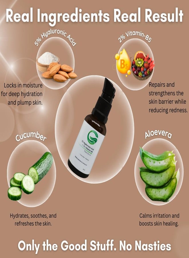 Greenviv 5% Hyaluronic Acid + 2% Vitamin B5 Ultra-Hydrating Face Serum | with Aloe Vera & Cucumber | Deeply Hydrates for Plump, Soft Skin | For Dry, Irritated & Sensitive Skin | 30ml - Image 5