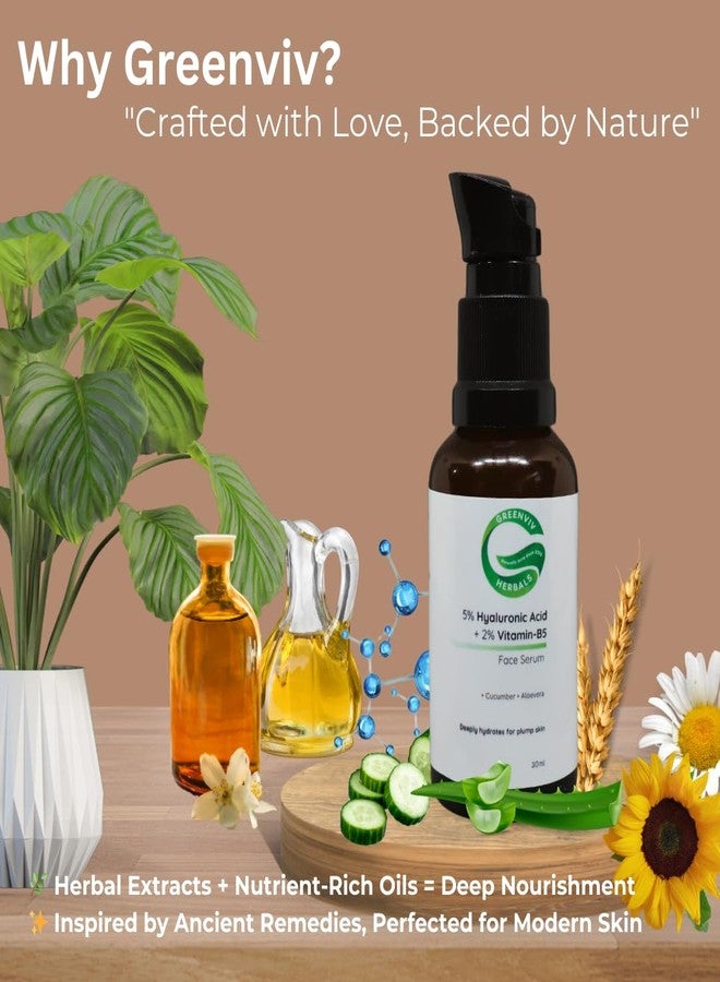Greenviv 5% Hyaluronic Acid + 2% Vitamin B5 Ultra-Hydrating Face Serum | with Aloe Vera & Cucumber | Deeply Hydrates for Plump, Soft Skin | For Dry, Irritated & Sensitive Skin | 30ml - Image 4