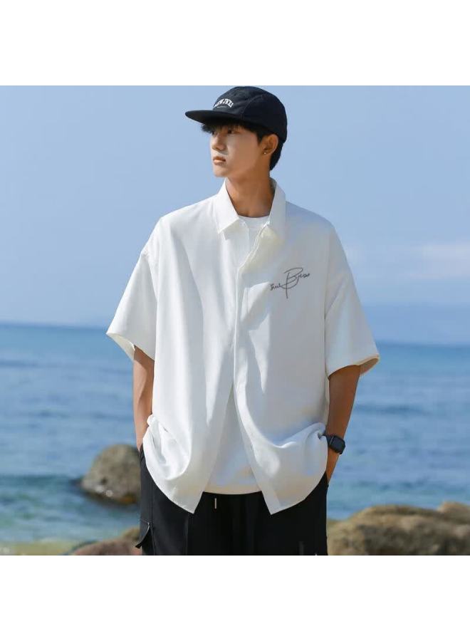 Clor Casual Short-sleeve Shirt For Men, Summer Trendy Printed Top, Lightweight Loose Cardigan Jacket, Cs01 White M - Image 3