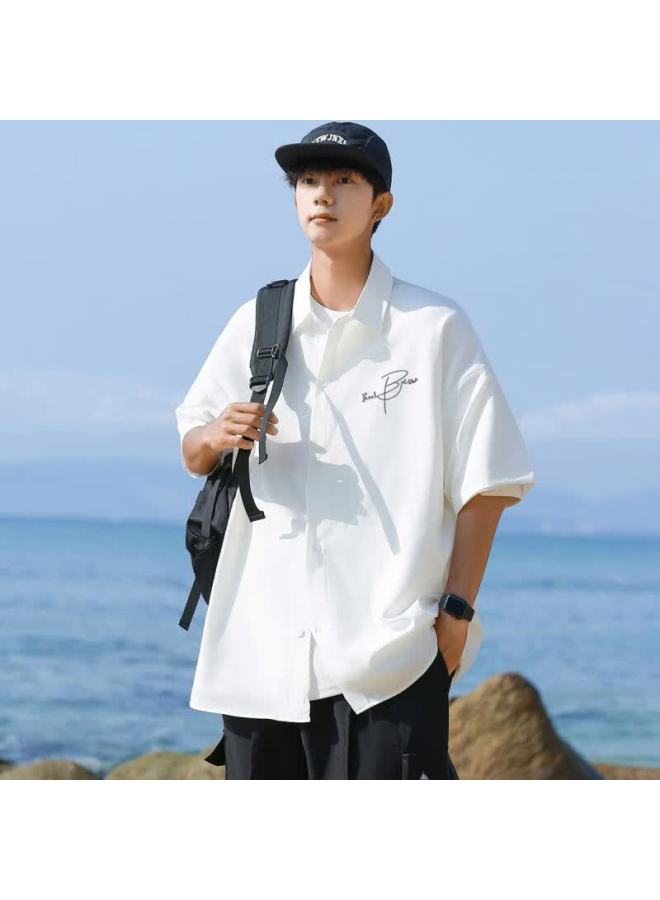 Clor Casual Short-sleeve Shirt For Men, Summer Trendy Printed Top, Lightweight Loose Cardigan Jacket, Cs01 White M - Image 5