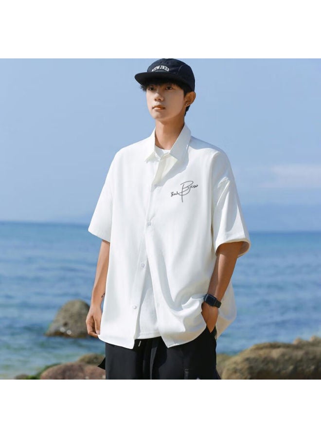 Clor Casual Short-sleeve Shirt For Men, Summer Trendy Printed Top, Lightweight Loose Cardigan Jacket, Cs01 White M - Image 4