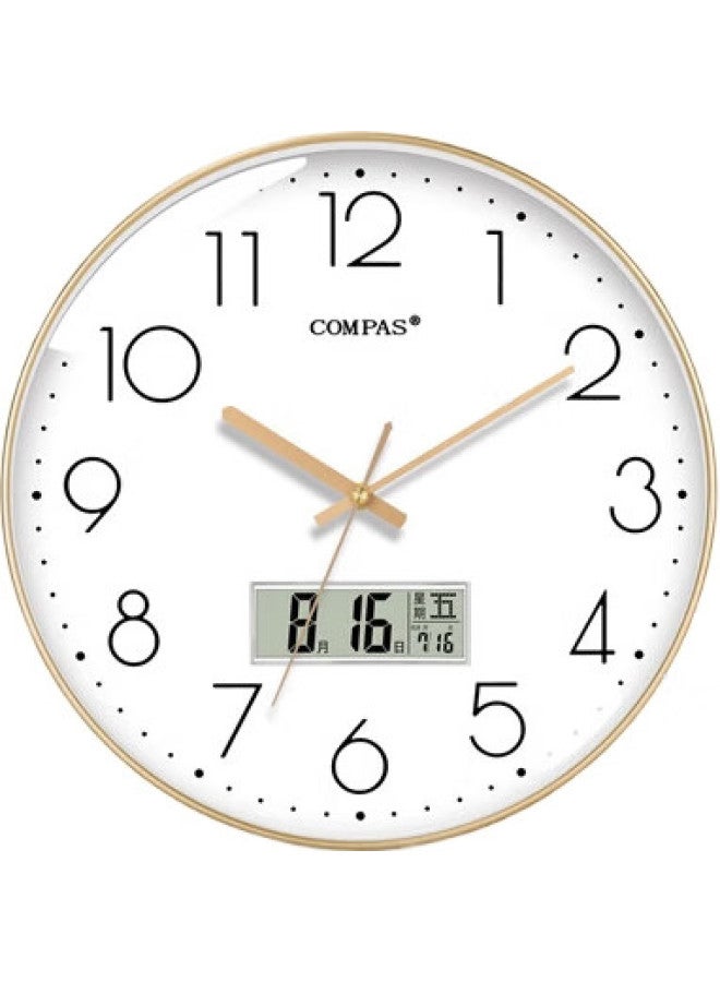 Compas Wall Clock, Living Room Clock, Perpetual Calendar, Simple Quartz Wall Clock, C3242Y, Light Luxury Gold, 28Cm - Image 1