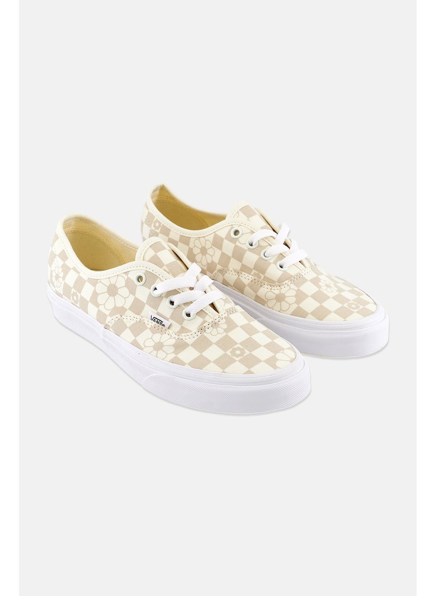 VANS - Women Floral Check Lace Up Skate Shoes, Ivory Combo - Image 1