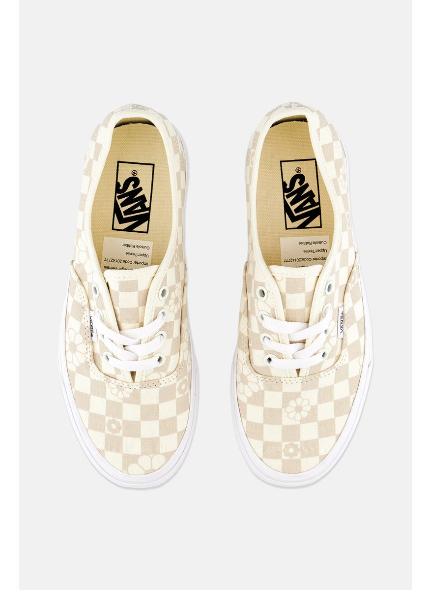 VANS - Women Floral Check Lace Up Skate Shoes, Ivory Combo - Image 1