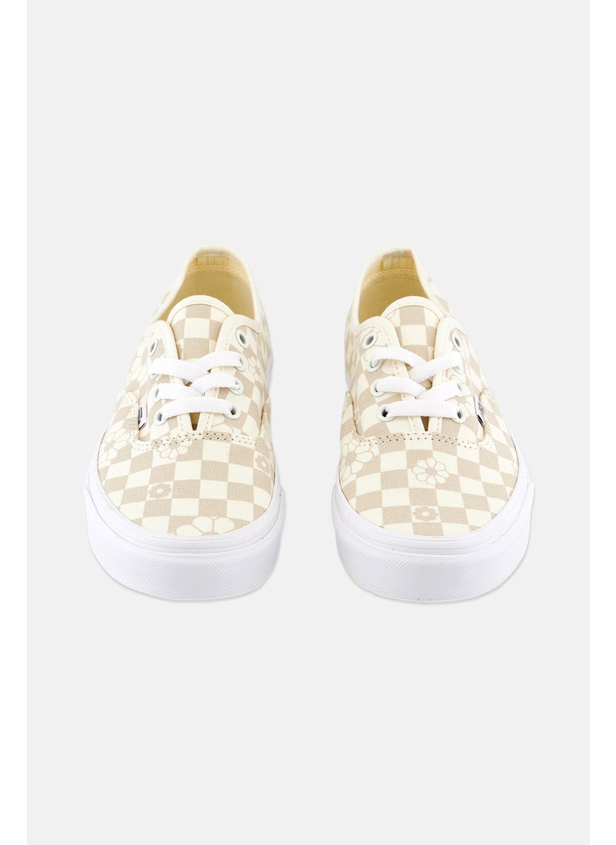 VANS - Women Floral Check Lace Up Skate Shoes, Ivory Combo - Image 1