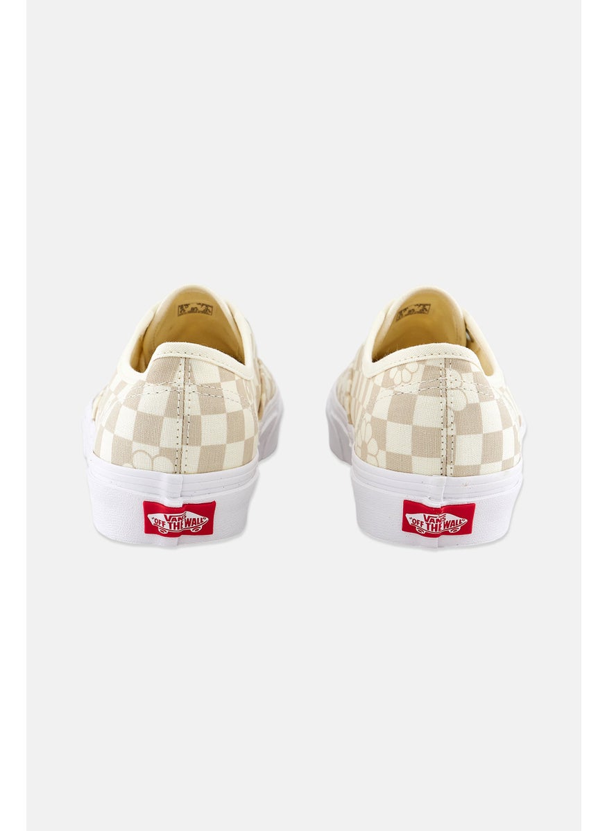 VANS - Women Floral Check Lace Up Skate Shoes, Ivory Combo - Image 1