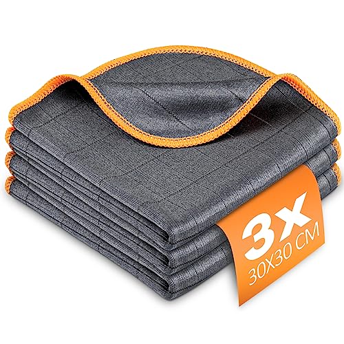 Airlab Carbon Microfiber Towels for Car Glass Window Polishing Cleaning Cloth Auto Detailing Lint Free Streak Free Drying Car Wash Large Towel, Pack of 3, 12" x 12", Grey-Orange - Image 1
