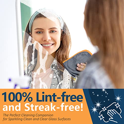 Airlab Carbon Microfiber Towels for Car Glass Window Polishing Cleaning Cloth Auto Detailing Lint Free Streak Free Drying Car Wash Large Towel, Pack of 3, 12" x 12", Grey-Orange - Image 4