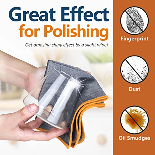 Airlab Carbon Microfiber Towels for Car Glass Window Polishing Cleaning Cloth Auto Detailing Lint Free Streak Free Drying Car Wash Large Towel, Pack of 3, 12" x 12", Grey-Orange - Image 3