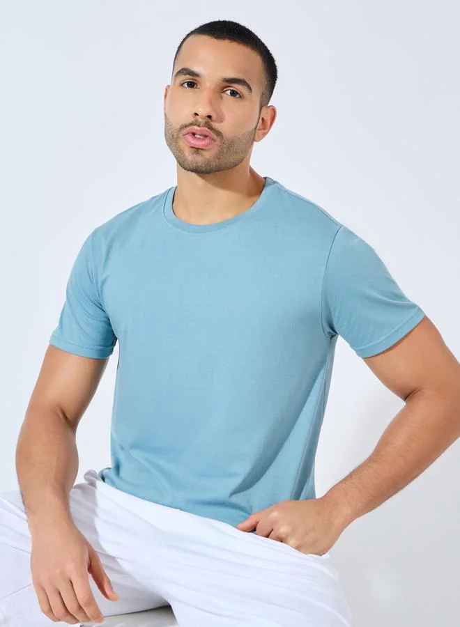 Styli Solid Regular Fit Cotton Rich T-Shirt